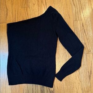 Cashmere Deep Navy One Shoulder Sweater